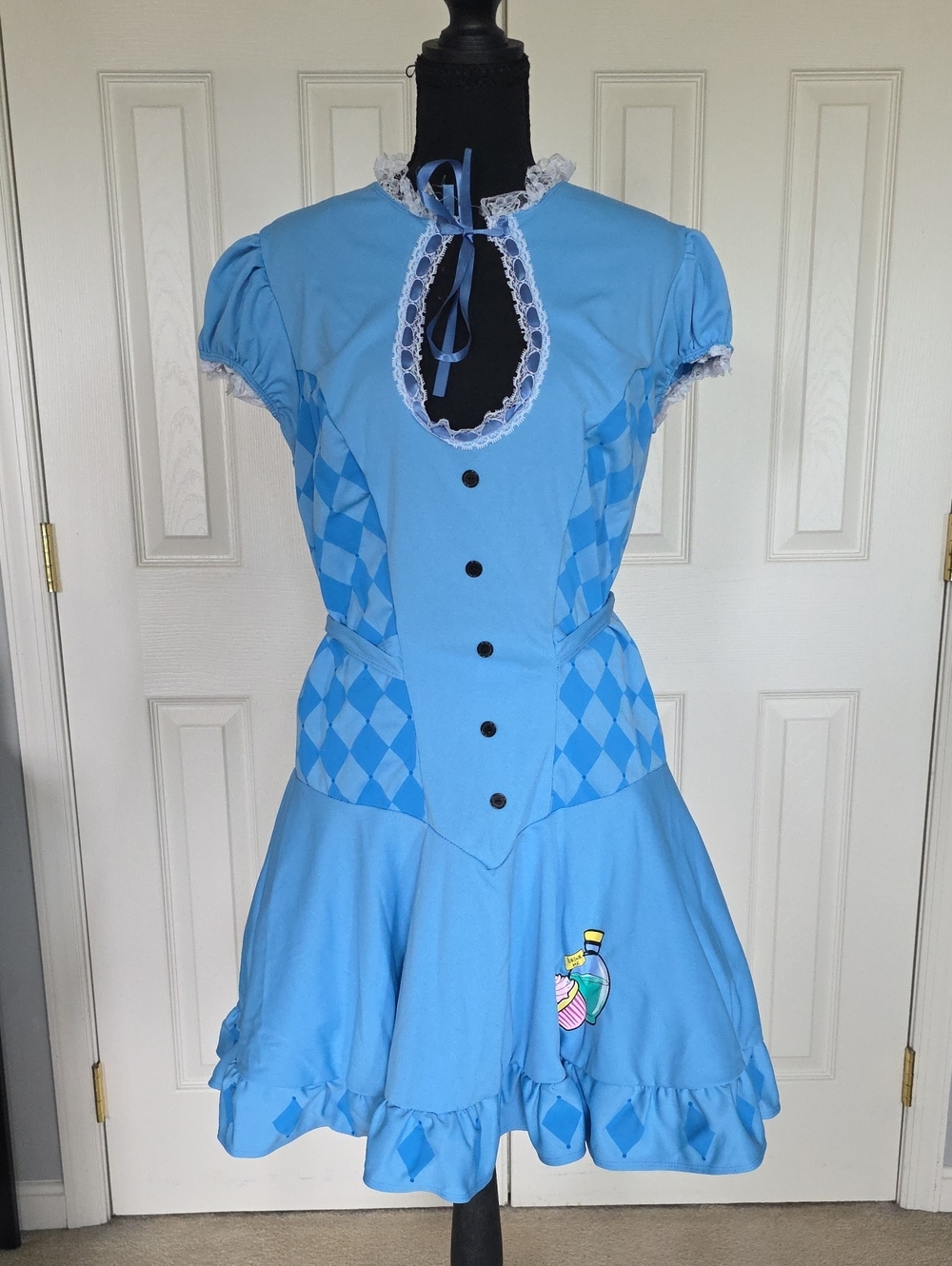 Blue Girls' Harlequin Theater Costume Dress with Lace Keyhole